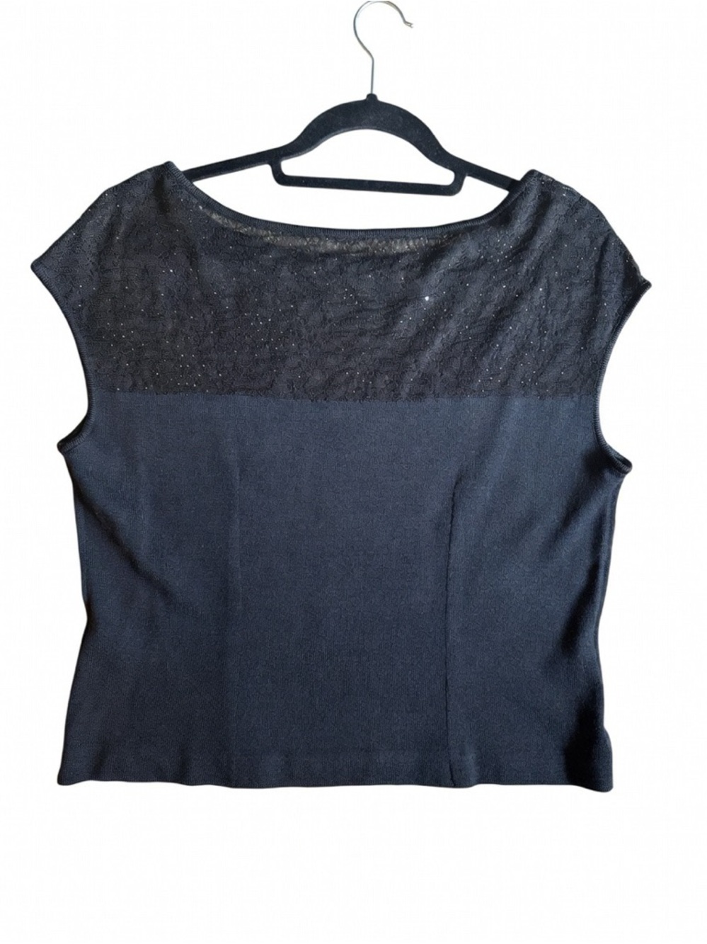 Women’s Black Lace-Accent Cap Sleeve Top